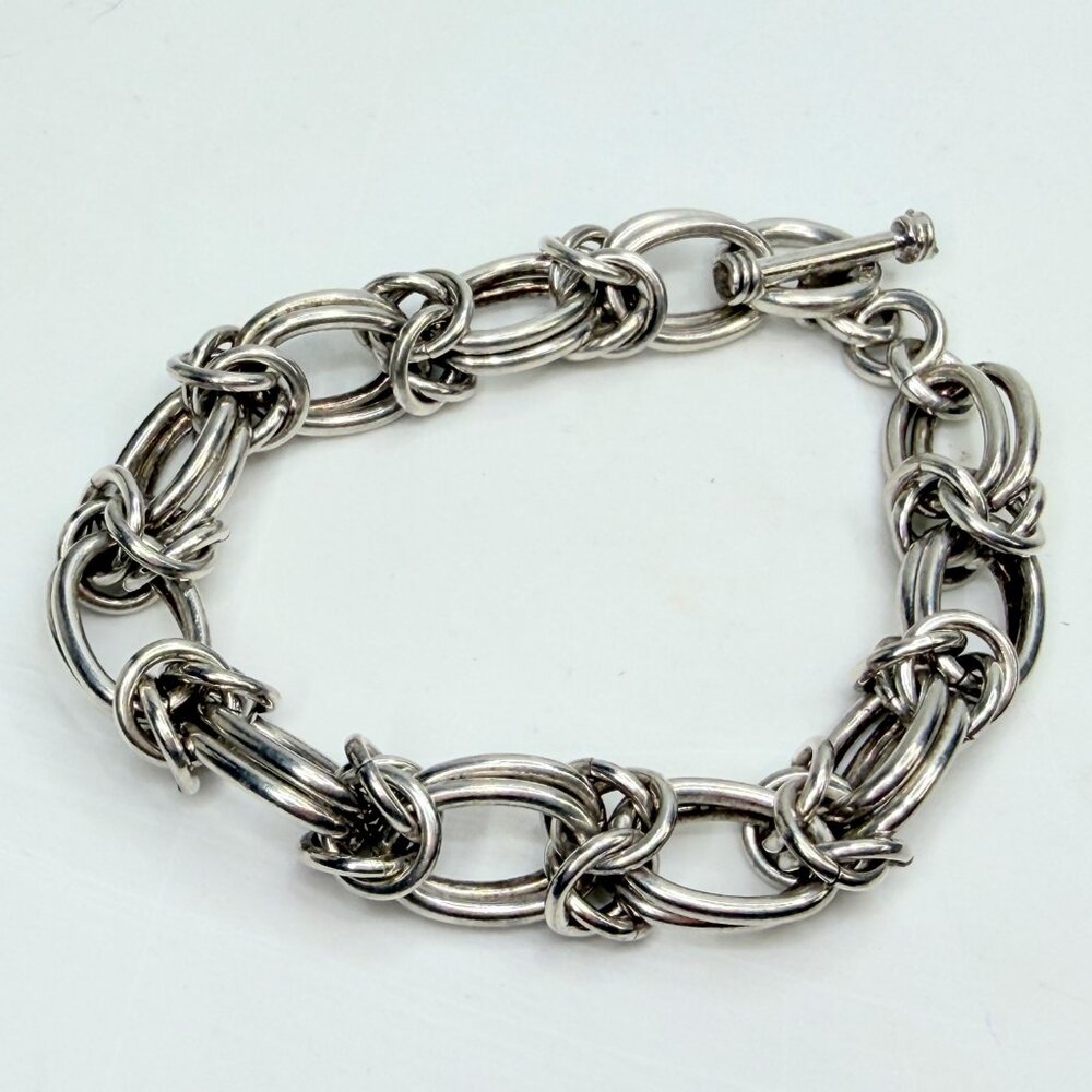Solid Sterling Silver Multi Link Chain Bracelet H… - image 2